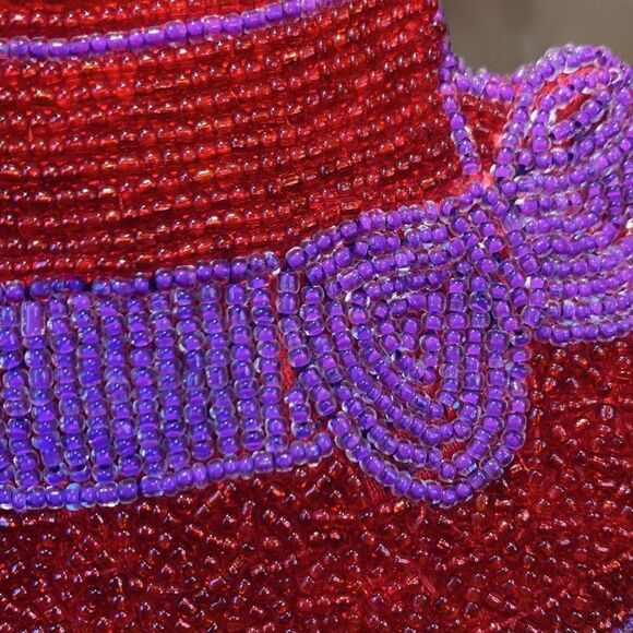 y2K Red sun Hat Beaded Coin Purse with Purple Sash - Picture 6 of 8